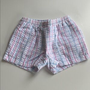 The Beaufort Bonnet Company Kids Seersucker Stripe Shorts - Pink & Light Blue